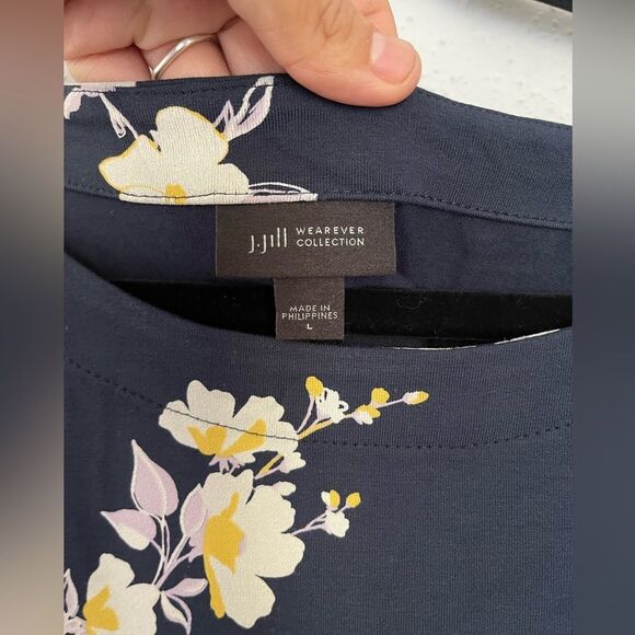 J Jill Navy Floral Dress with pockets Large - Picture 2 of 10